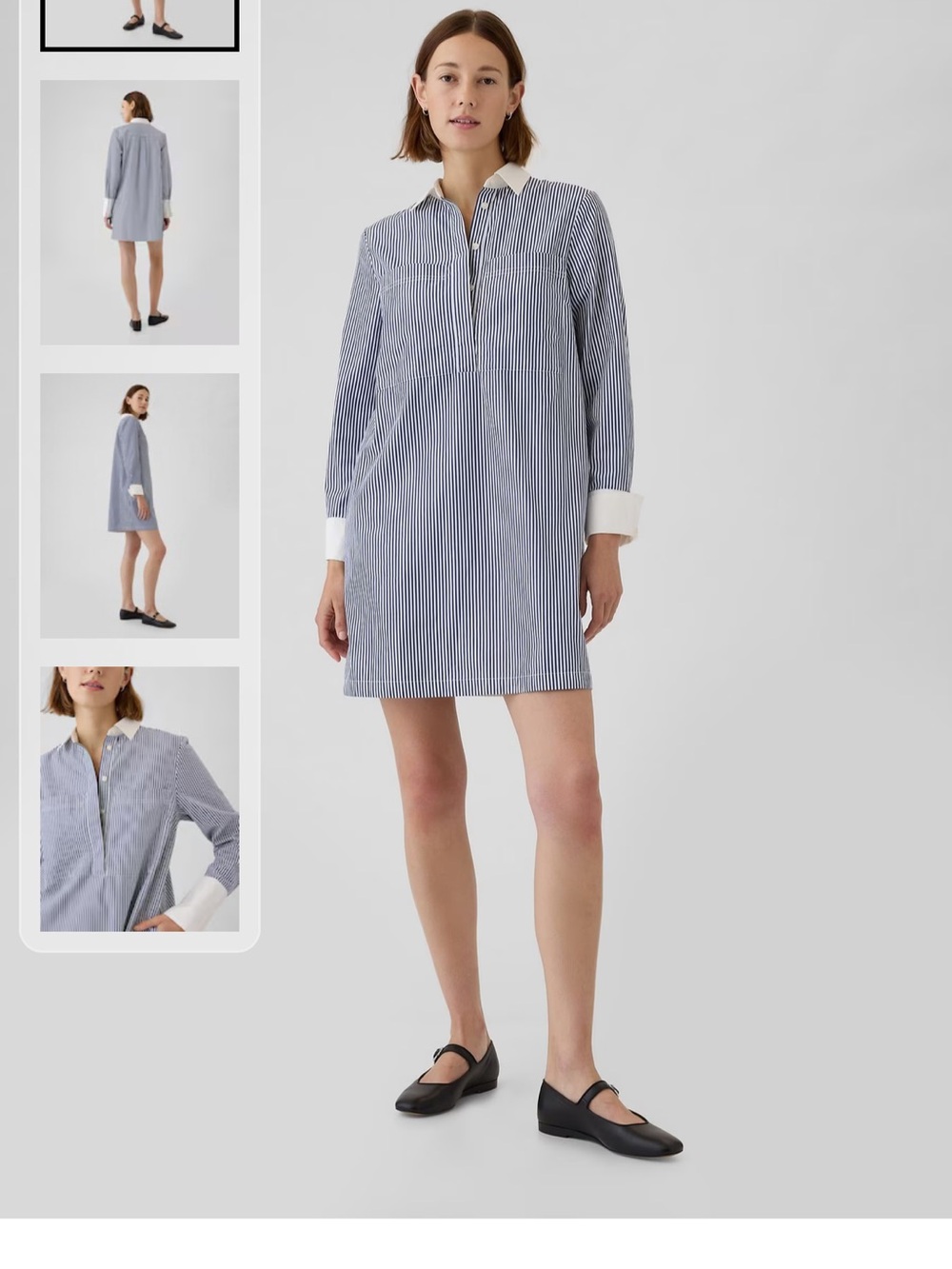 GAP Navy and White Striped Button-Up Dress with White Collar